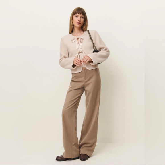 NWT Reformation Daisy Cropped Jacket Bows Tie Front Cream Large - Picture 11 of 13